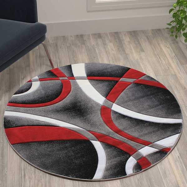 Flash Furniture Red 4' x 4' Modern Plush Abstract Area Rug KP-RG951-44-RD-GG